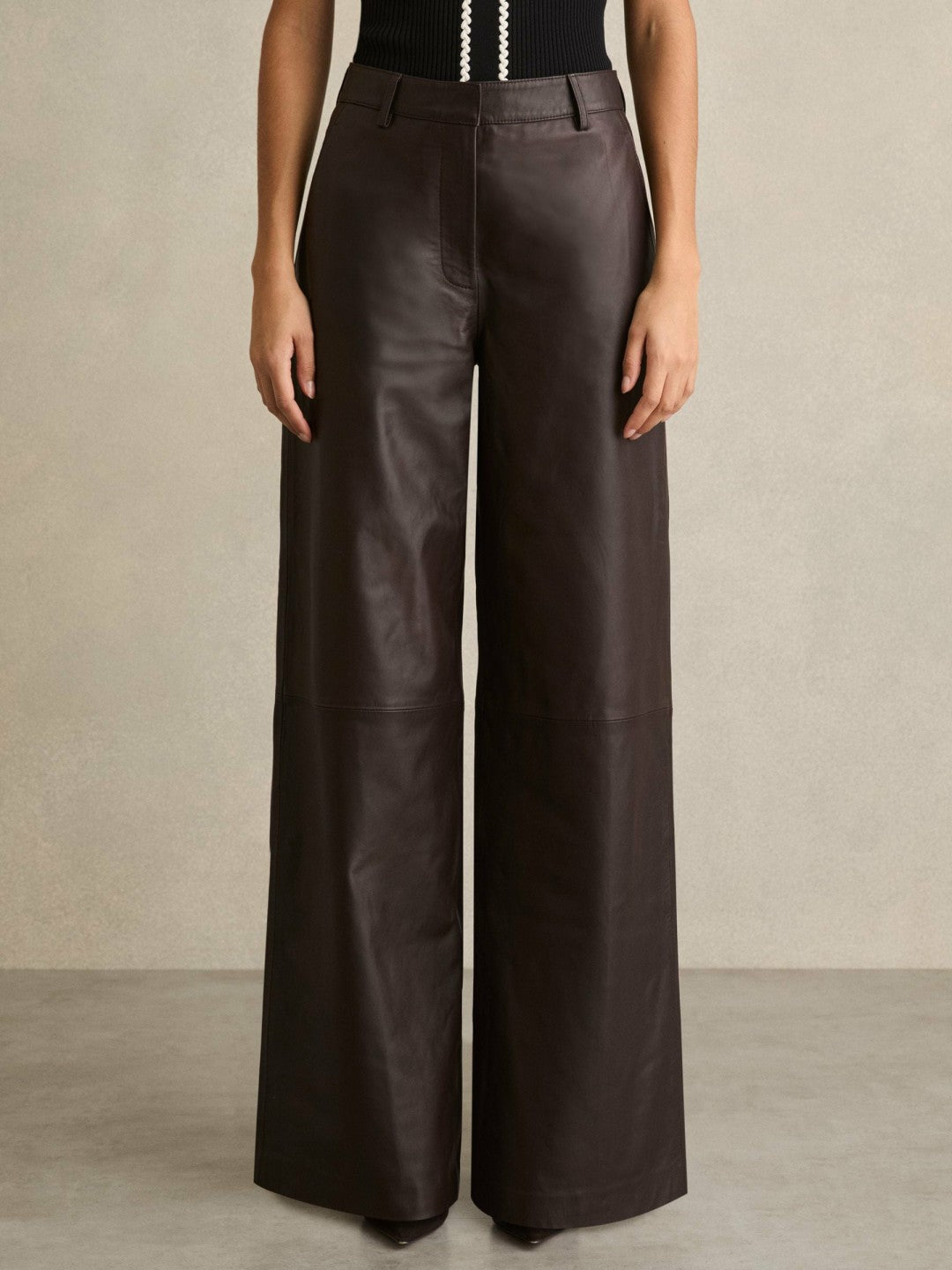 Leather Wide Leg Trousers Chocolate | Womens
