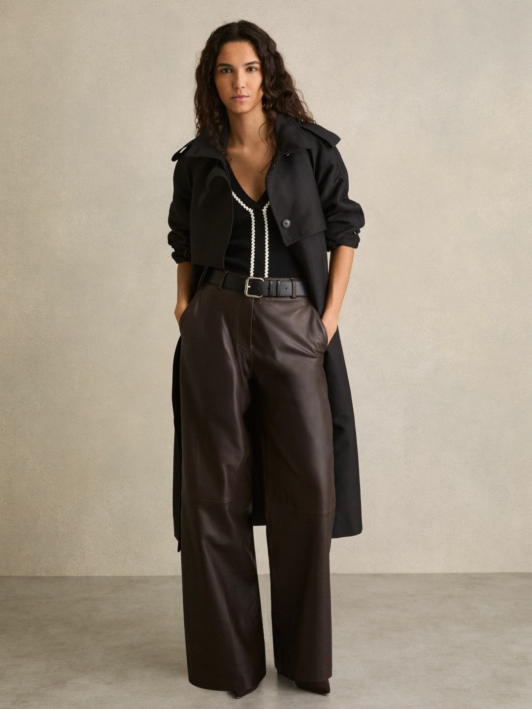 Leather Wide Leg Trousers Chocolate | Womens