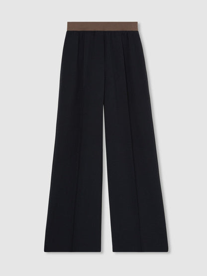 Wide-Leg Elasticated-Waist Trousers Navy | Womens
