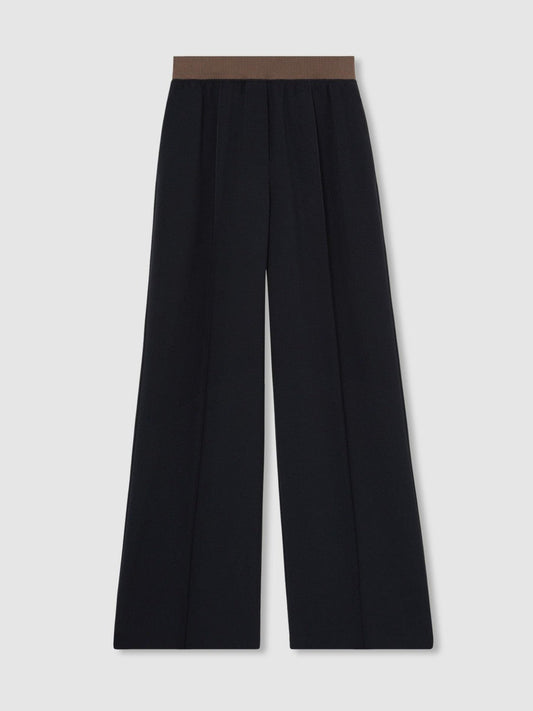 Wide-Leg Elasticated-Waist Trousers Navy | Womens