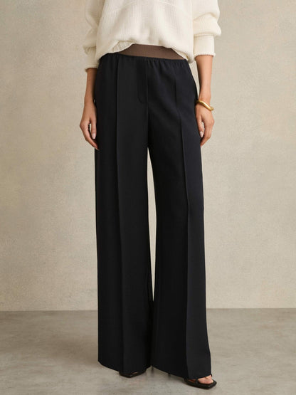 Wide-Leg Elasticated-Waist Trousers Navy | Womens