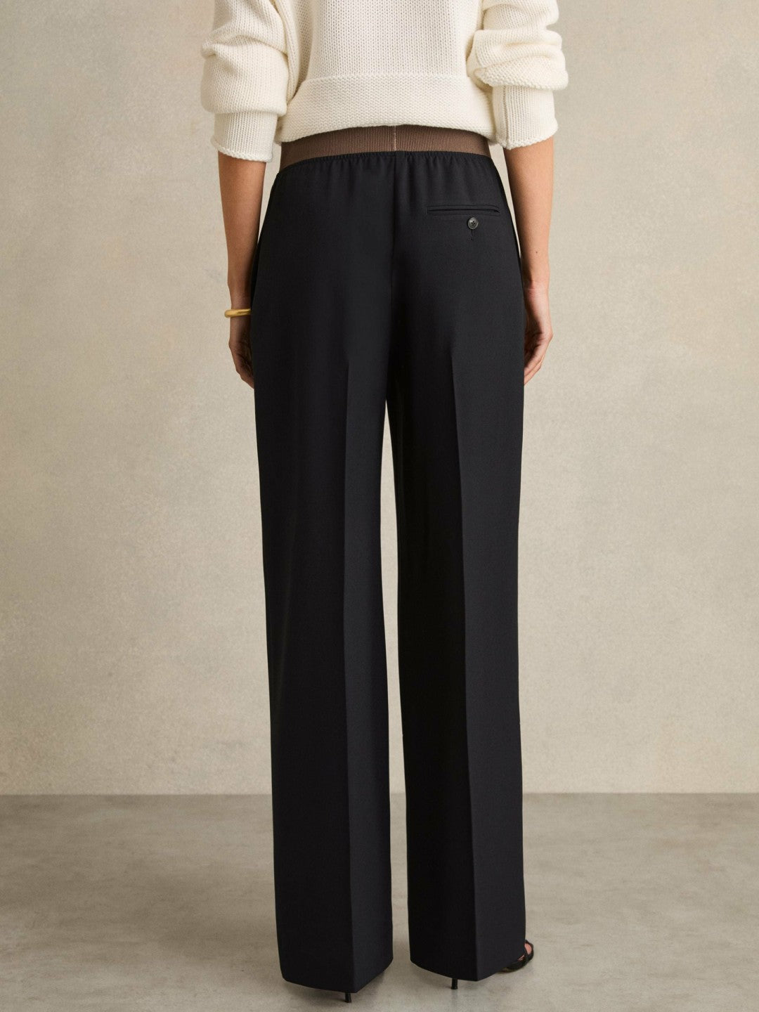 Wide-Leg Elasticated-Waist Trousers Navy | Womens