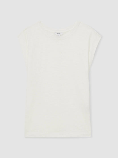 Linen Cap-Sleeve T-Shirt White | Womens