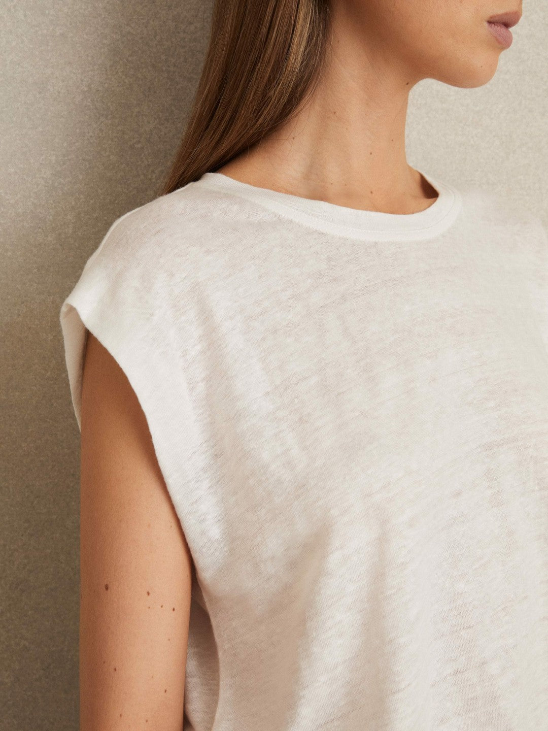 Linen Cap-Sleeve T-Shirt White | Womens
