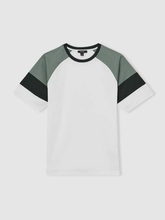 Mercerised-Cotton Colourblock T-Shirt White/Sage | Mens