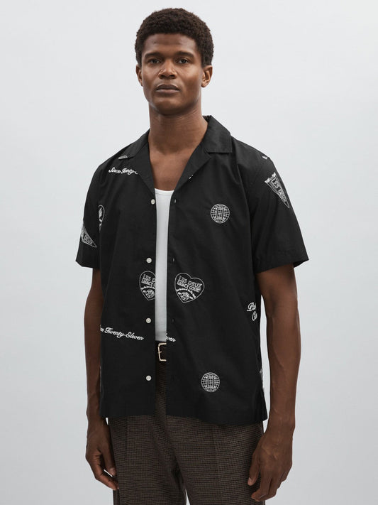 Les Deux Cotton Embroidered Shirt Black Print | Mens