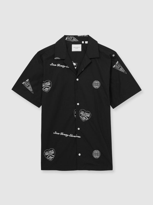 Les Deux Cotton Embroidered Shirt Black Print | Mens