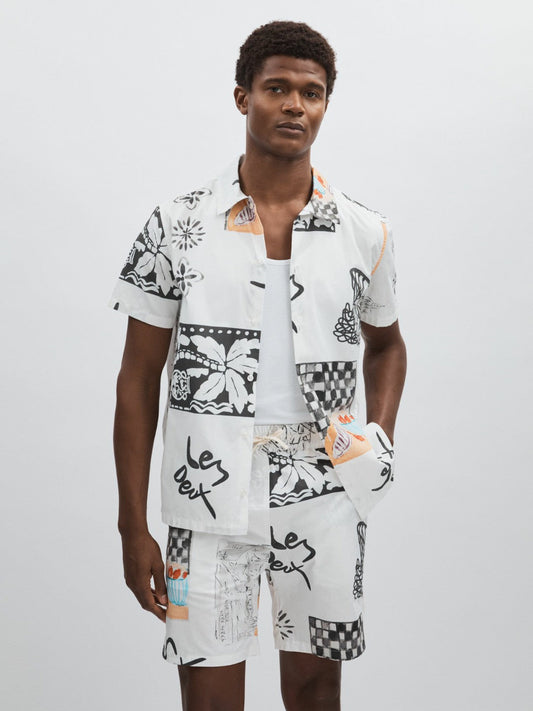 Les Deux Cotton Graphic-Print Shirt Ivory Print | Mens