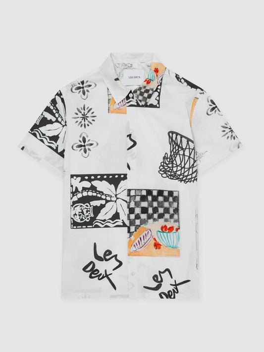 Les Deux Cotton Graphic-Print Shirt Ivory Print | Mens