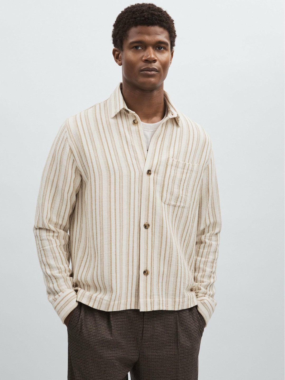 Les Deux Cotton-Blend Stripe Overshirt Ivory | Mens