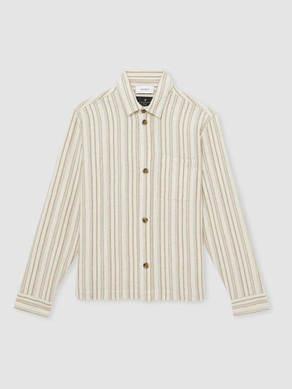 Les Deux Cotton-Blend Stripe Overshirt Ivory | Mens