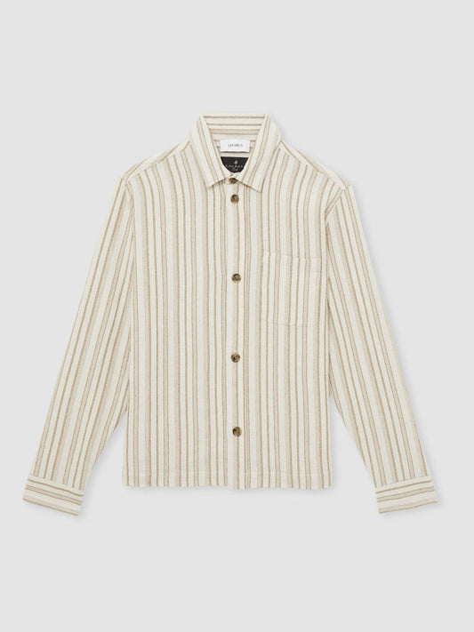 Les Deux Cotton-Blend Stripe Overshirt Ivory | Mens