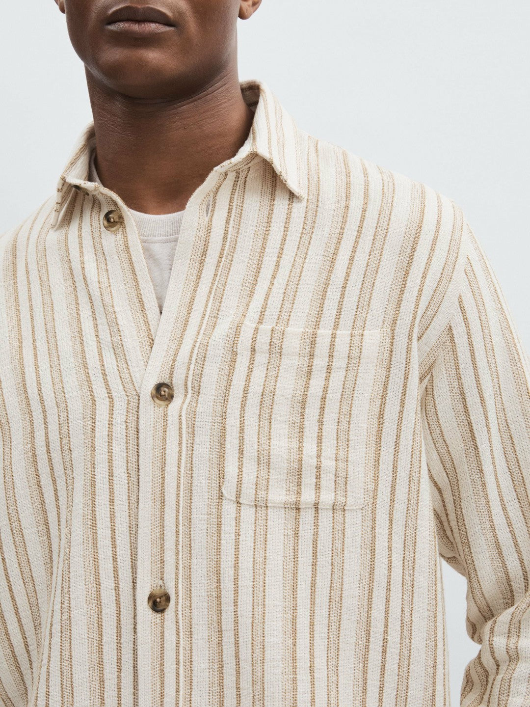 Les Deux Cotton-Blend Stripe Overshirt Ivory | Mens