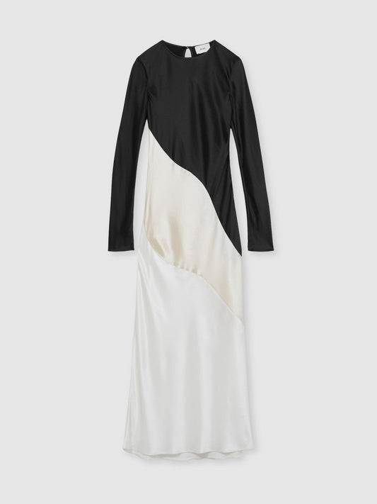 Acler Satin Colour Block Midi Dress Ivory/Black | Womens