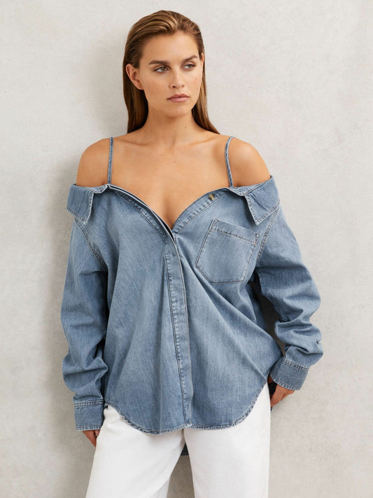 100% Cotton Shirt Indigo Blue | Womens