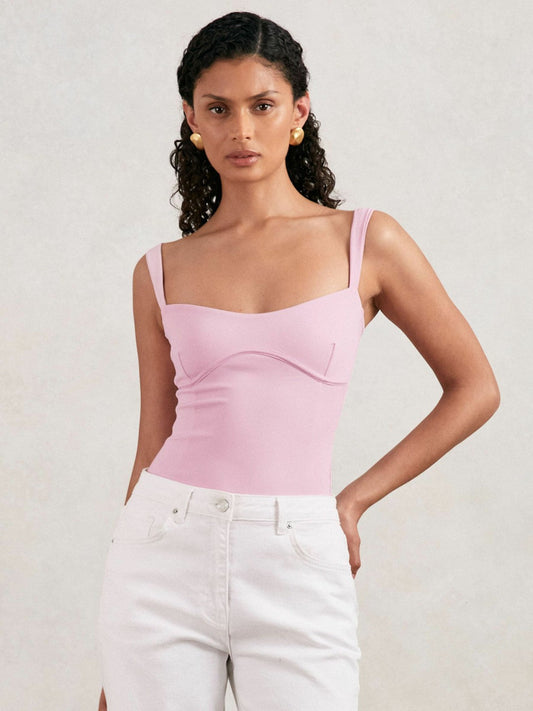 Good American Scuba Sweetheart Bodysuit Light Pink | Womens