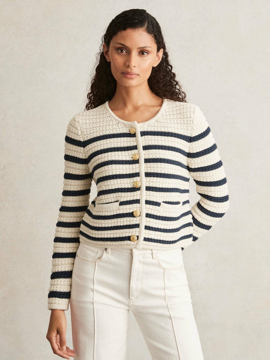 Paige Ivory Textured Knit Stripe Cardigan Ivory | Womens