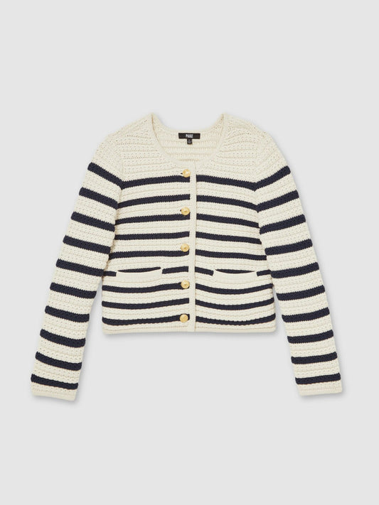 Paige Ivory Textured Knit Stripe Cardigan Ivory | Womens
