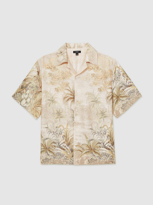 Jungle Print Cuban-Collar Shirt Soft Sage Green | Mens