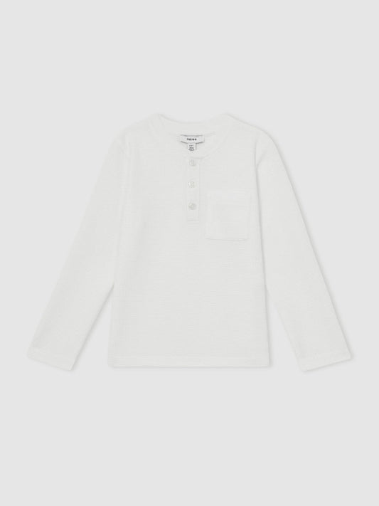 13-14 yrs Cotton-Blend Waffle Henley T-Shirt White | Children
