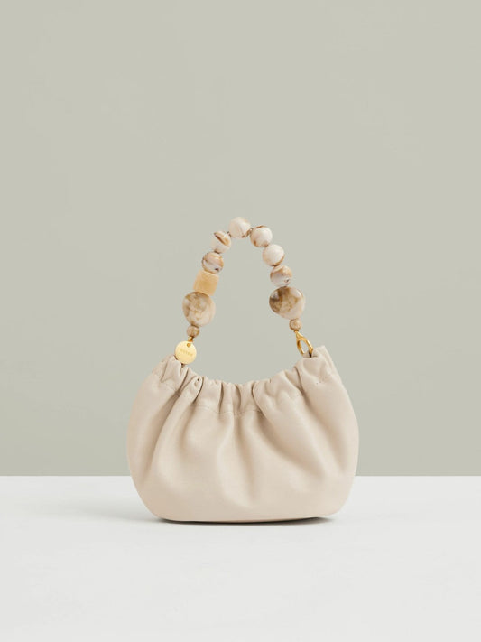 Leather Bead-Handle Pouch Bag Off White | Womens