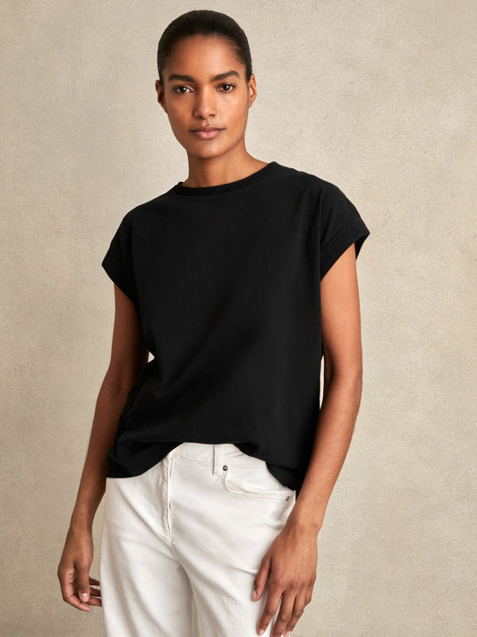 Brushed-Cotton Crew-Neck T-Shirt Black | Womens