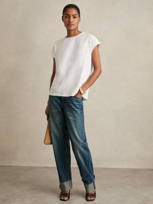 Brushed-Cotton Crew-Neck T-Shirt White | Womens
