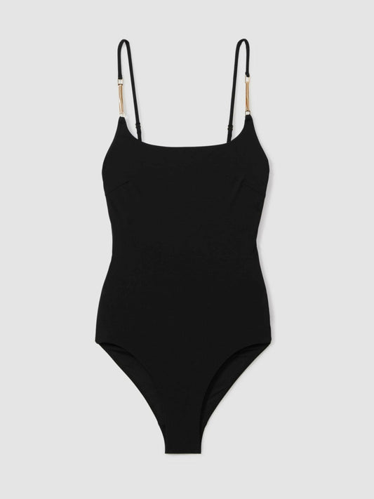 Hardware-Strap Cut-Out Swimsuit Black | Womens