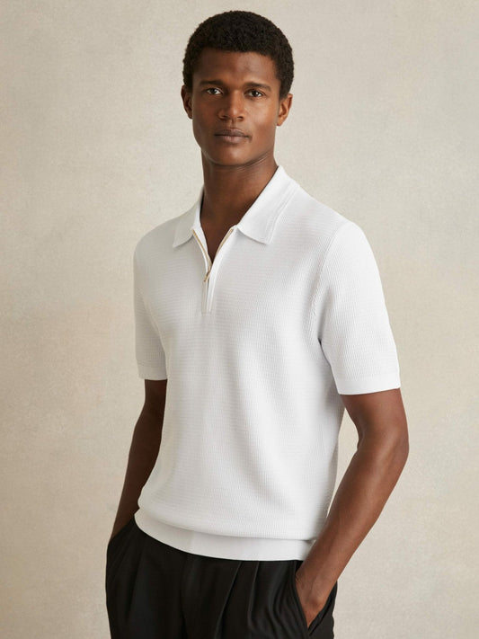 Textured Half-Zip Polo Shirt White | Mens