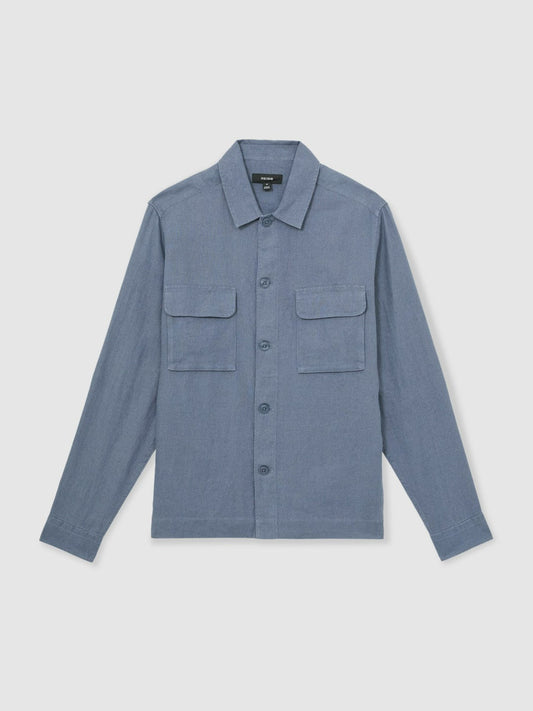Linen Twin-Pocket Overshirt Airforce Blue | Mens