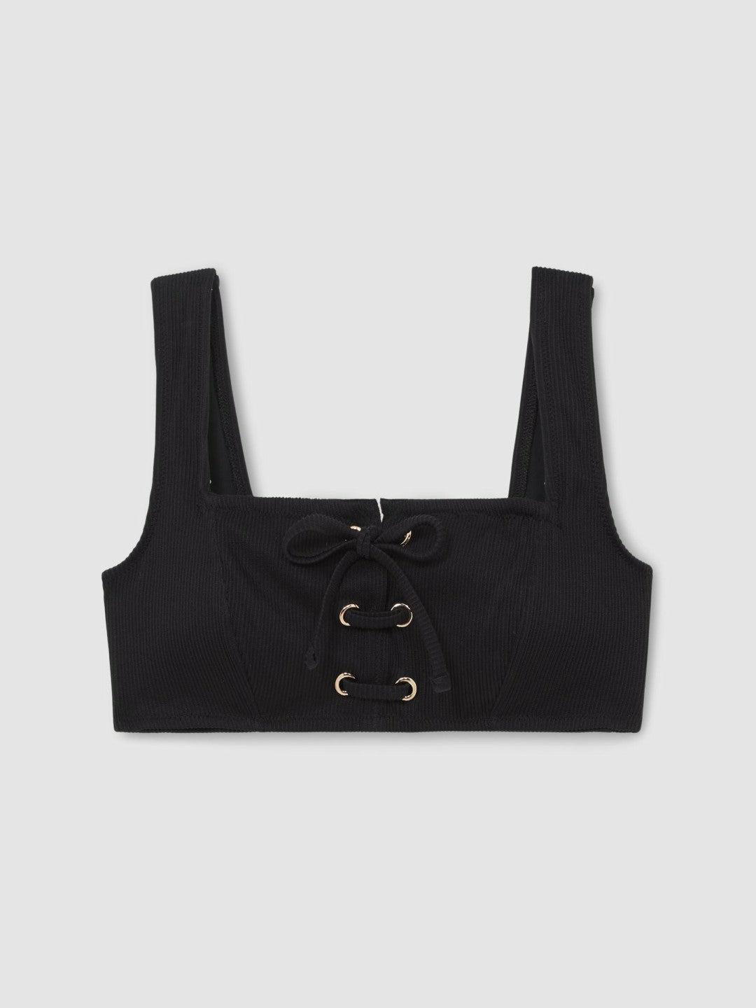Ribbed Lace-Up Bikini Top Black | Womens