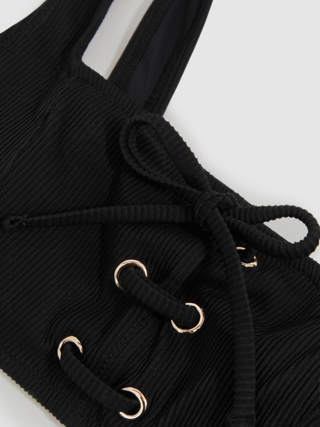 Ribbed Lace-Up Bikini Top Black | Womens