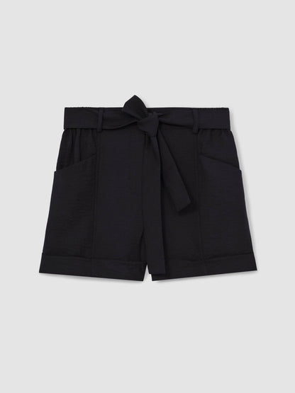 Belted Button Tab Shorts Navy | Womens