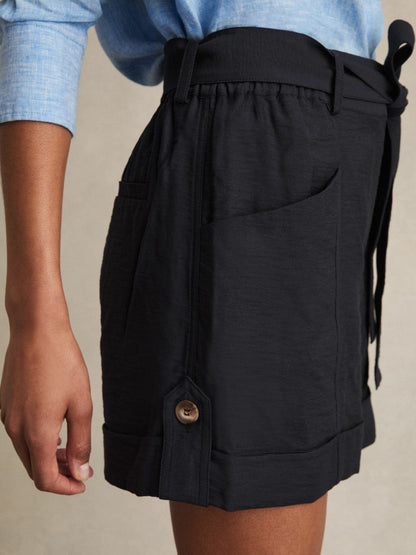 Belted Button Tab Shorts Navy | Womens