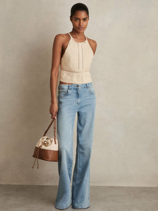 Cotton Crochet Tie-Back Cropped Top Cream | Womens