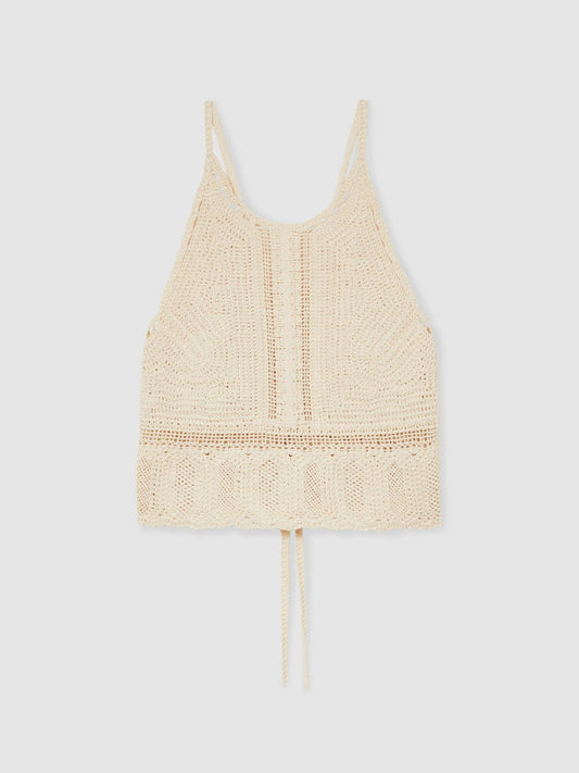 Cotton Crochet Tie-Back Cropped Top Cream | Womens