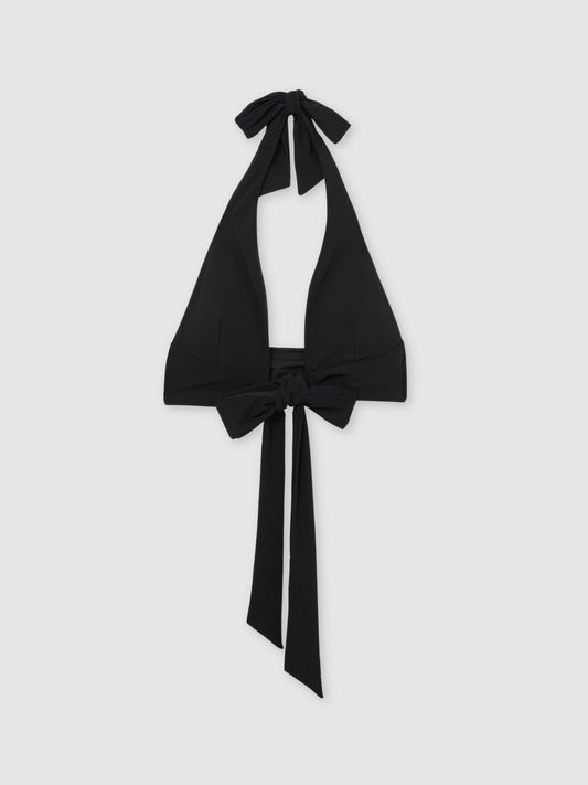 Plunge Tie Halterneck Bikini Top Black | Womens