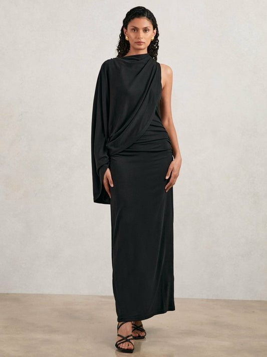 Acler Jersey Draped Midi Dress Black | Womens