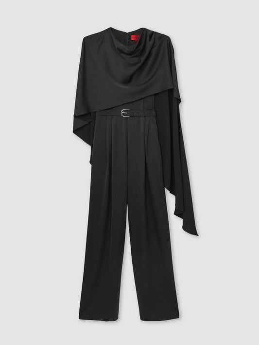 Halston Crepe Wide Leg Cape Jumpsuit Black | Womens