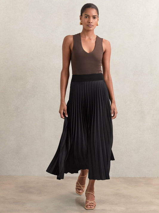 Pleated Midi Skirt Black | Womens