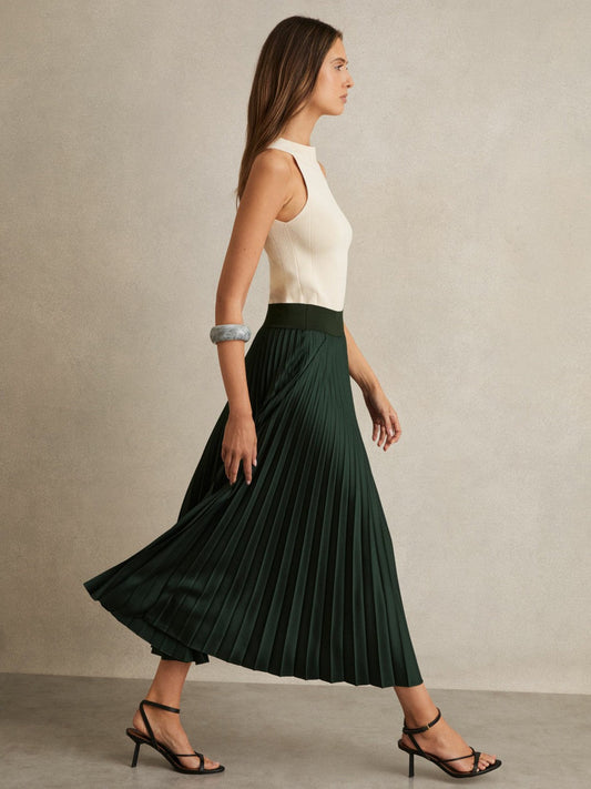 Pleated Midi Skirt Dark Green | Womens