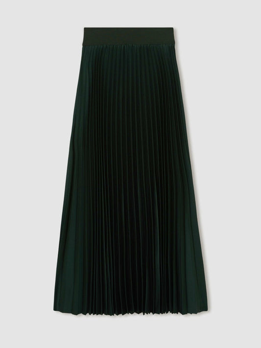 Pleated Midi Skirt Dark Green | Womens