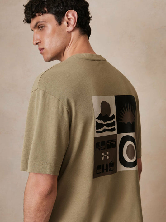 | Ché Cotton-Linen Sunset T-Shirt Sage Green | Mens
