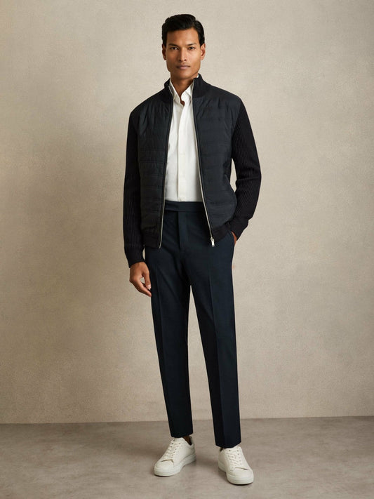 Slim-Fit Internal-Drawstring Trousers Navy | Mens