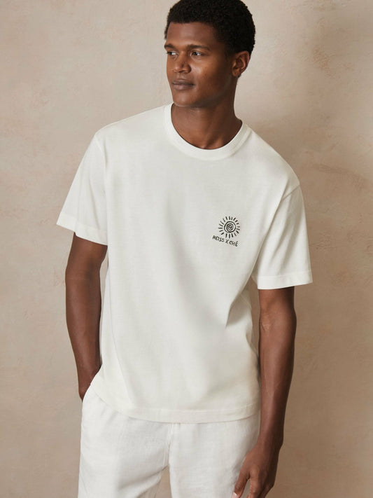 | Ché Cotton Palm-Tree T-Shirt White | Mens