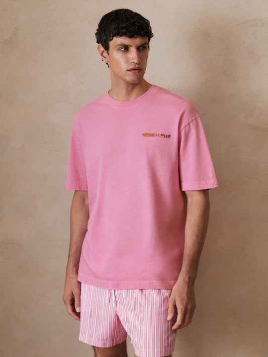 | Ché Cotton-Linen Sunset T-Shirt Pink | Mens