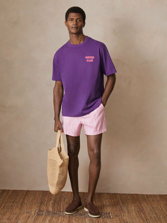 | Ché Cotton Palm-Print T-Shirt Purple | Mens