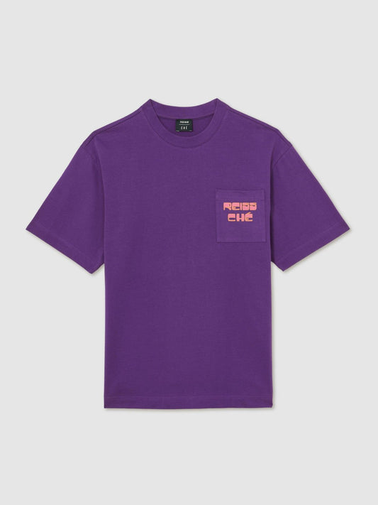 | Ché Cotton Palm-Print T-Shirt Purple | Mens