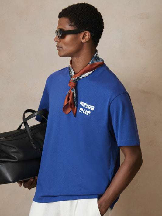 | Ché Cotton Palm-Print T-Shirt Blue | Mens