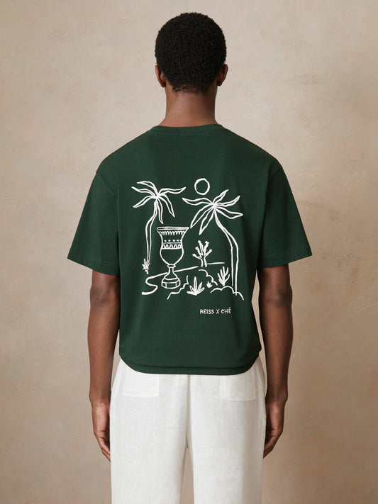 | Ché Cotton Palm-Tree T-Shirt Green | Mens